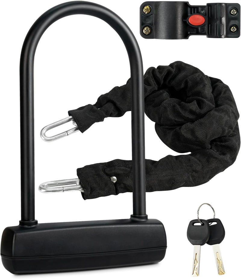 Weogine Bike U Lock with 4FT x 6mm Moped Chain, Bike Lock with 2 Keys and Mounting Bracket, Motorcycle U Lock Perfect for Ebike, Escooter, Fat-Tire Dirt-Bike, Tricycle,Bicycle - Image 1